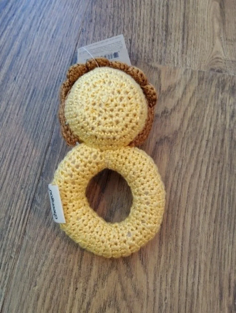 Baby Rattle Hand Crocheted Organic Yellow Lion Rattle Plush NWT Great Gift